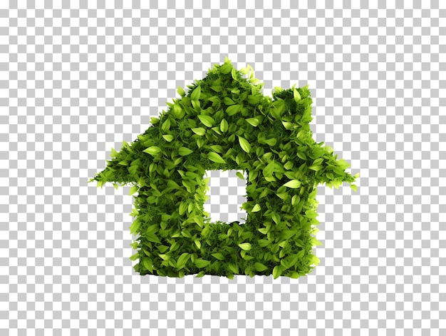 PSD Ícone verde da casa ecológica feito de folhas isoladas em fundo transparente png psd