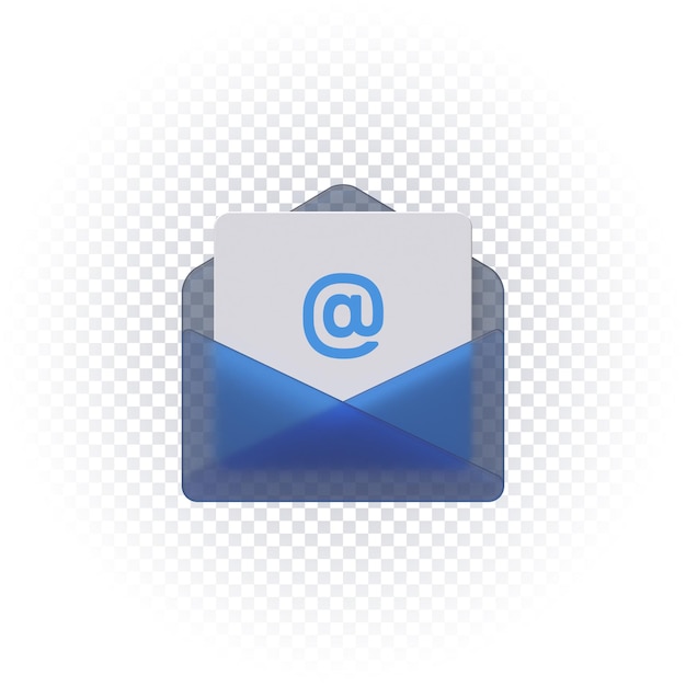 Icône de verre d'enveloppe de courrier électronique rendu 3d isolé