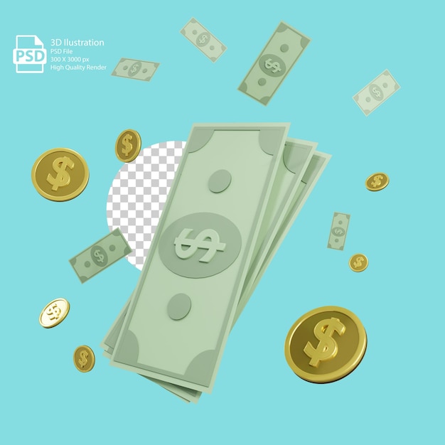 Icône de vol d'argent rendu 3d