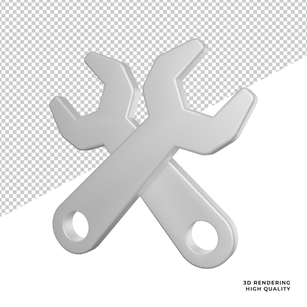 PSD icône de vue de côté d'outils de clé illustration de rendu 3d sur fond transparent