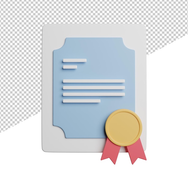 Icône de vue de face d'étude de certificat illustration de rendu 3d sur fond transparent