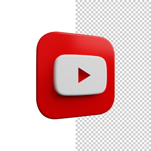 Icône YouTube en 3D à haute résolution sur un fond transparent