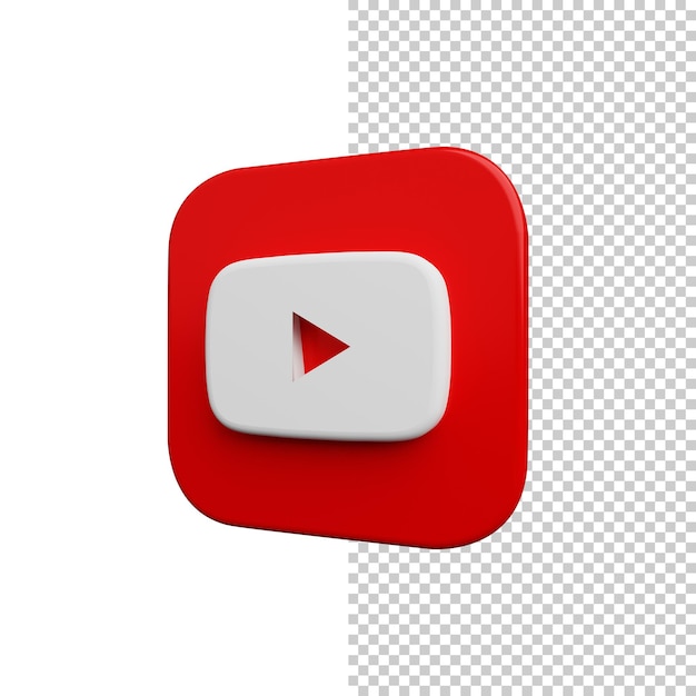 Icône YouTube en 3D à haute résolution sur un fond transparent