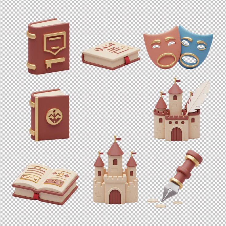 PSD ícones 3d de fantasia medieval