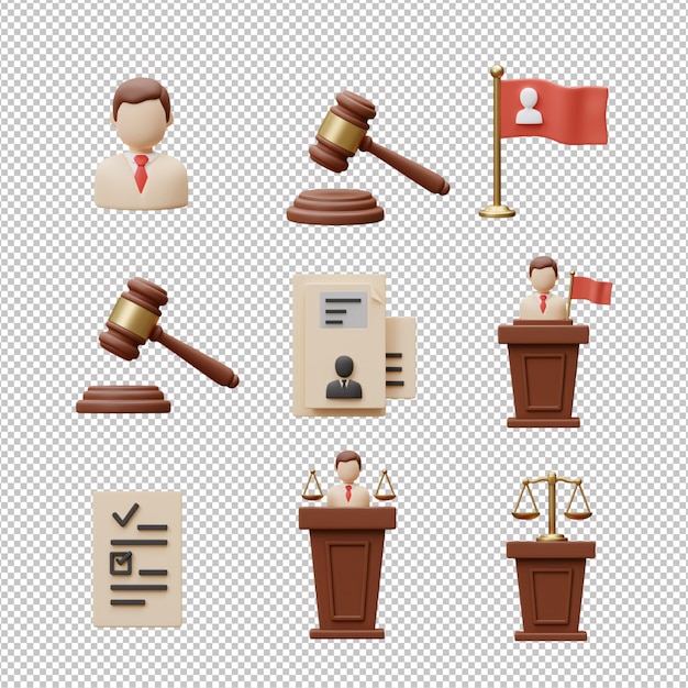 Ícones 3D de Lei e Justiça