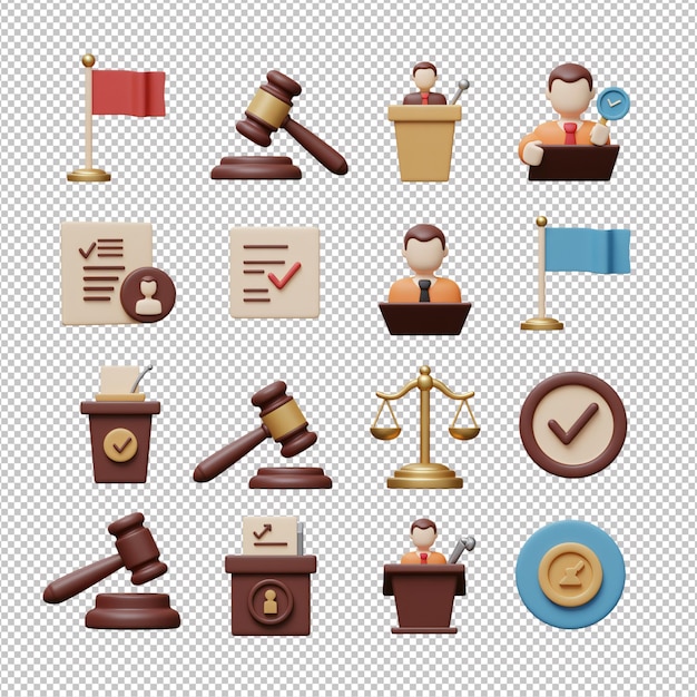 Ícones 3D de Lei e Justiça
