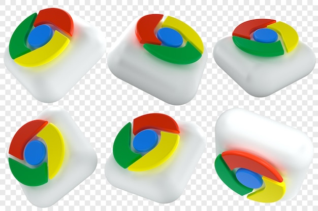 Ícones 3D do Google Chrome em seis ângulos diferentes ilustrações isoladas