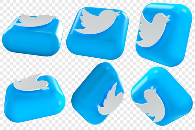 Ícones 3D do Twitter em seis ângulos diferentes ilustrações isoladas