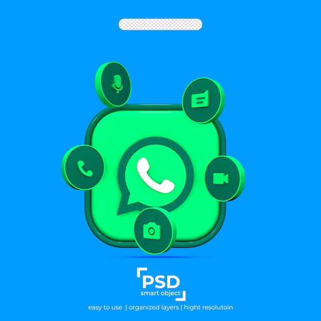 PSD Ícones 3d do whatsapp com elemento