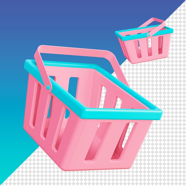 Ícones 3D embalam carrinho de compras rosa UI UX elementos de design de mídia social