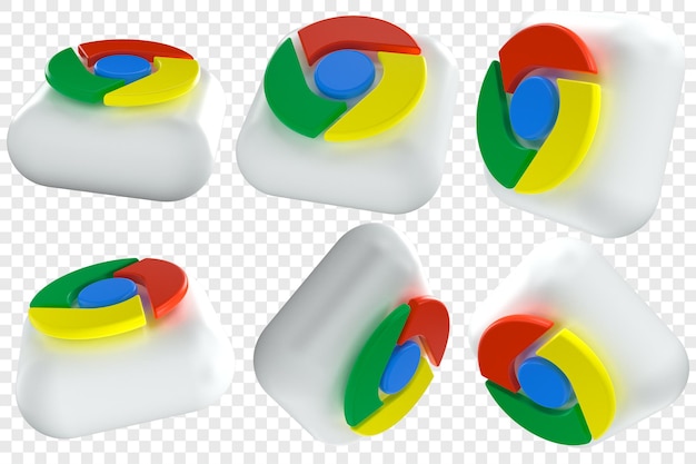 Icônes 3D de Google Chrome dans six illustrations isolées d'angles différents