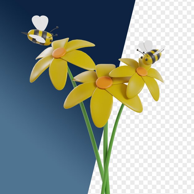PSD les icônes 3d honey et bee rendent des cliparts pour l'illustration ou les boutons de la page d'atterrissage de l'interface utilisateur