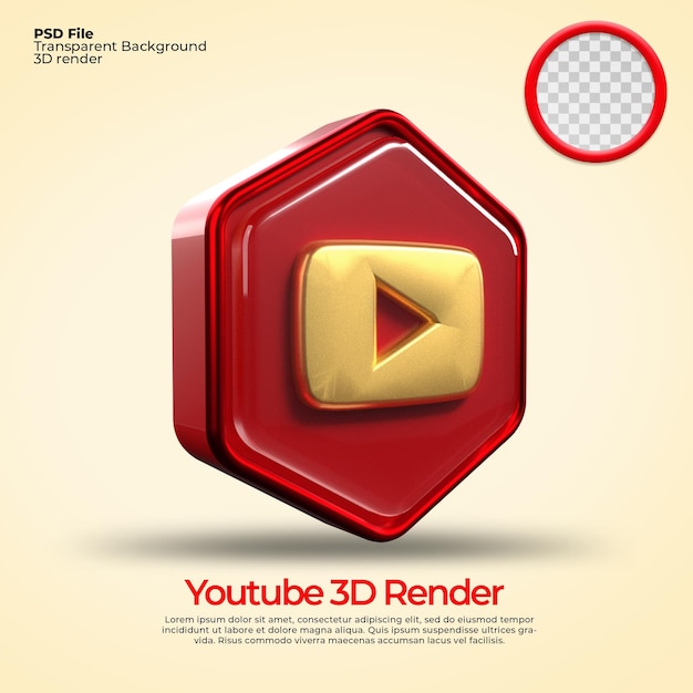 Icônes 3d transparentes youtube avec des éléments de style or