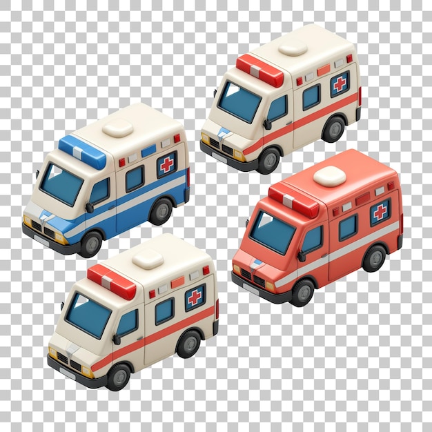 Icones de ambulancias 3d aislados en un fondo transparente