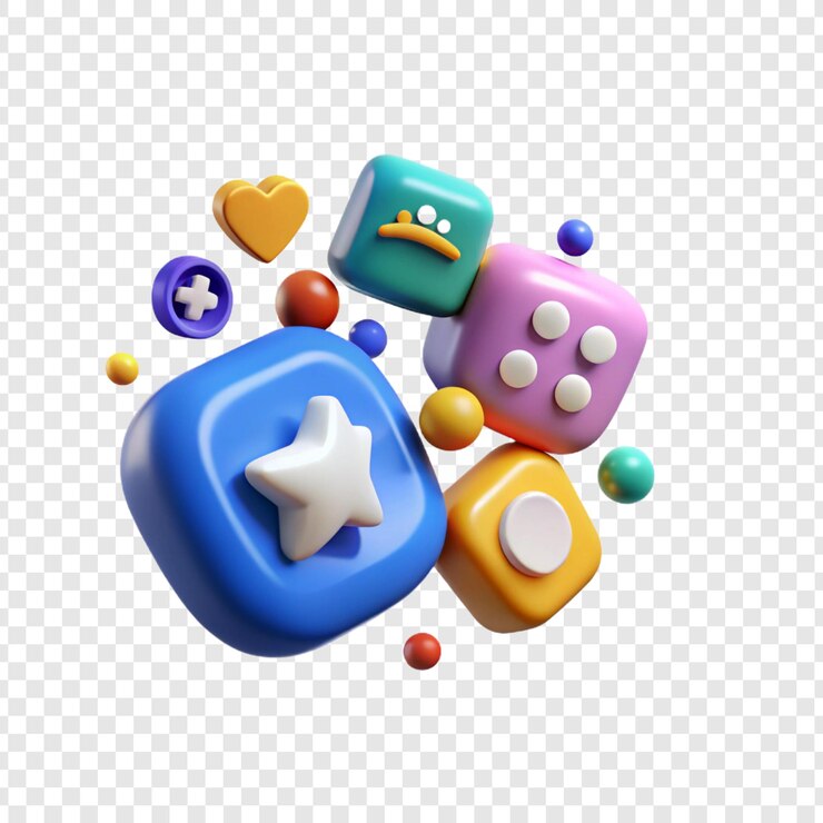PSD icones d'applications 3d colorées avec des étoiles et des dés