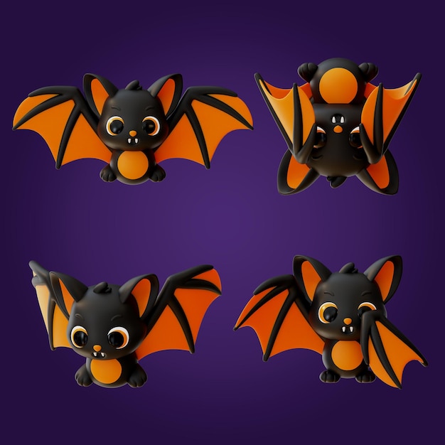 Ícones assustadores de morcegos de Halloween em 3D