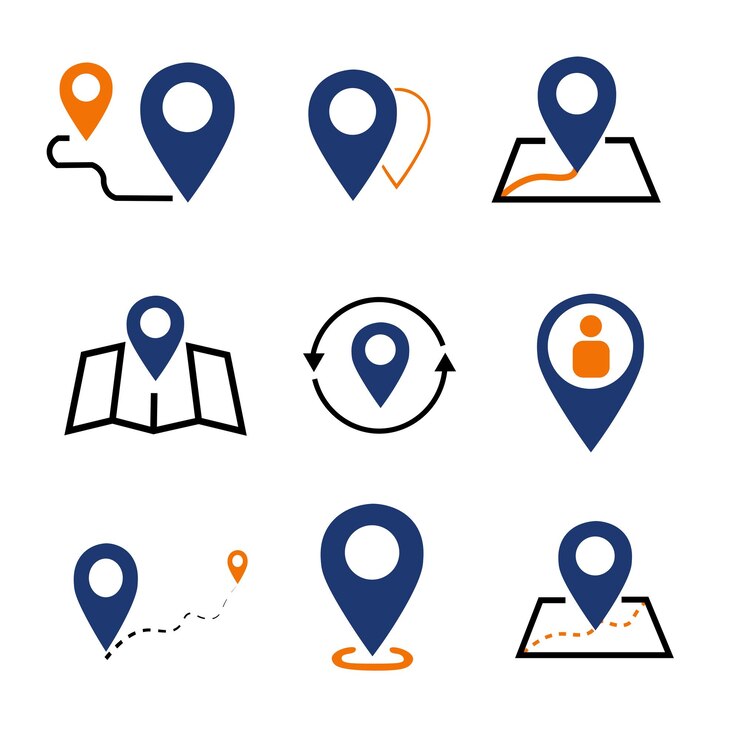 PSD les icônes de carte et de navigation sont réglées en style plat