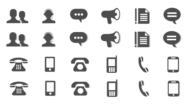 Icones de communication et de contact pour le support du service à la clientèle et les interactions commerciales