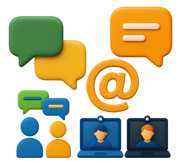 PSD icones de communication en ligne et d'interaction sociale