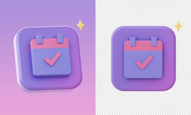 Ícones de agendamento de calendário de lembrete 3d roxo simples para ui ux web aplicativos móveis designs de anúncios de mídia social