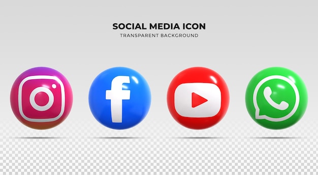 Ícones de mídia social 3d render embalam coleção de logotipo de mídia social