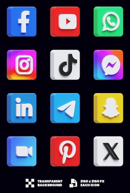 PSD Ícones de mídia social 3d
