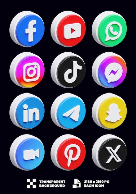 Ícones de mídia social 3D