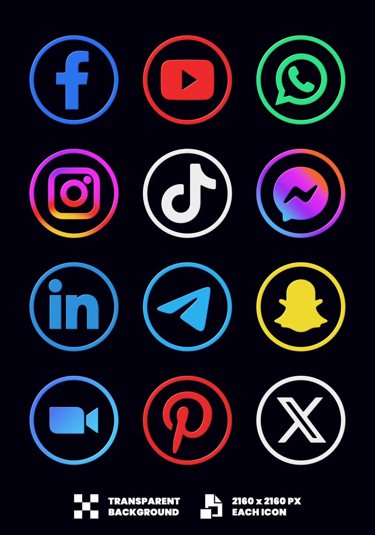 PSD ícones de mídia social 3d