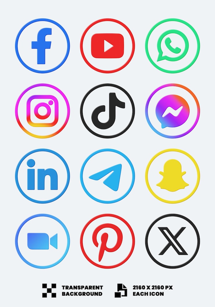 PSD ícones de mídia social 3d