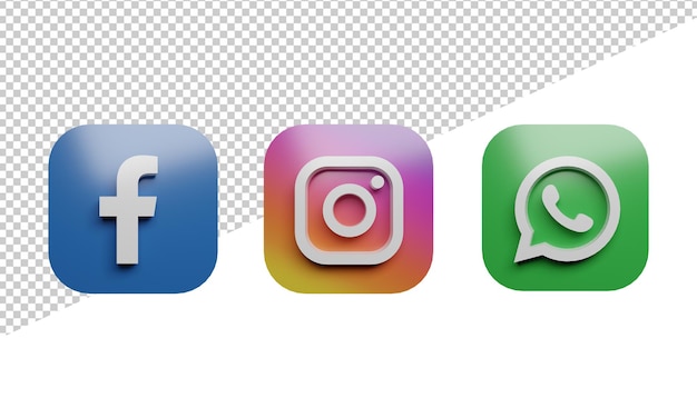 Ícones de mídia social embalam fundo transparente com ilustração de renderização 3d arredondada