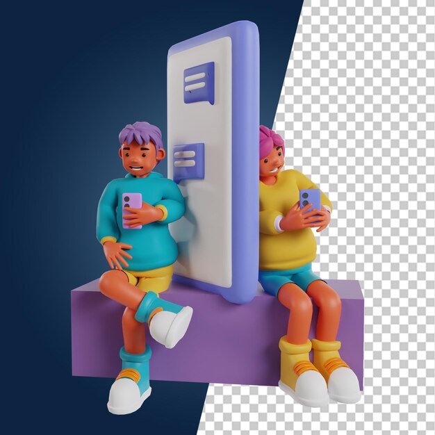 PSD Ícones de renderização 3d de um casal retro doce