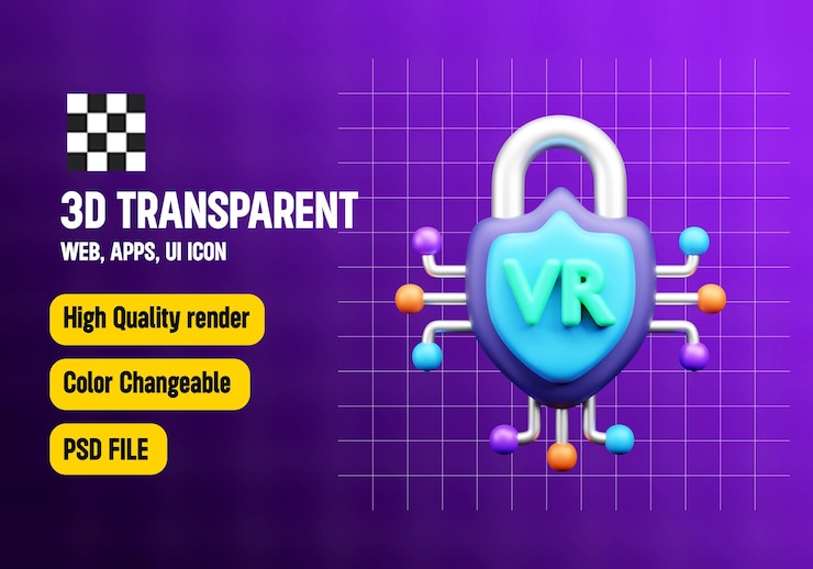 PSD ícones de segurança vr 3d ou metaverse gaming 3d