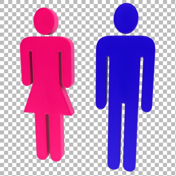PSD icones de dessins animés de symboles de toilettes masculines et féminines en couleurs rose vif et bleu ces chiffres sont clairs et faciles à identifier pour la signalisation des toilettes