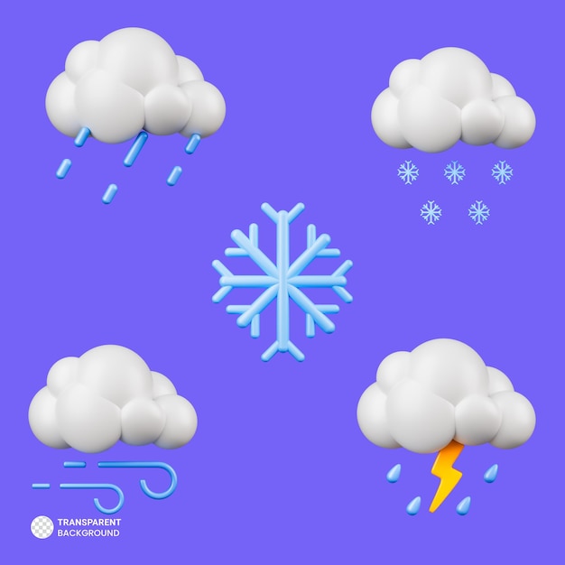 PSD Ícones do clima de inverno definem ilustração de renderização 3d