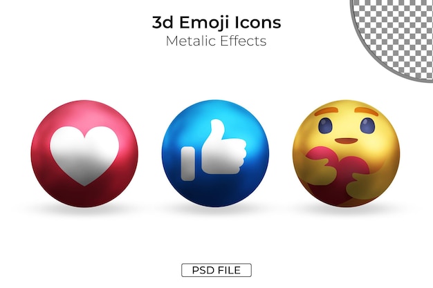 Ícones emoji de efeitos metálicos 3d