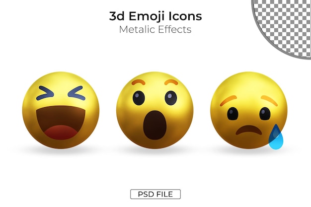 Ícones emoji de efeitos metálicos 3d