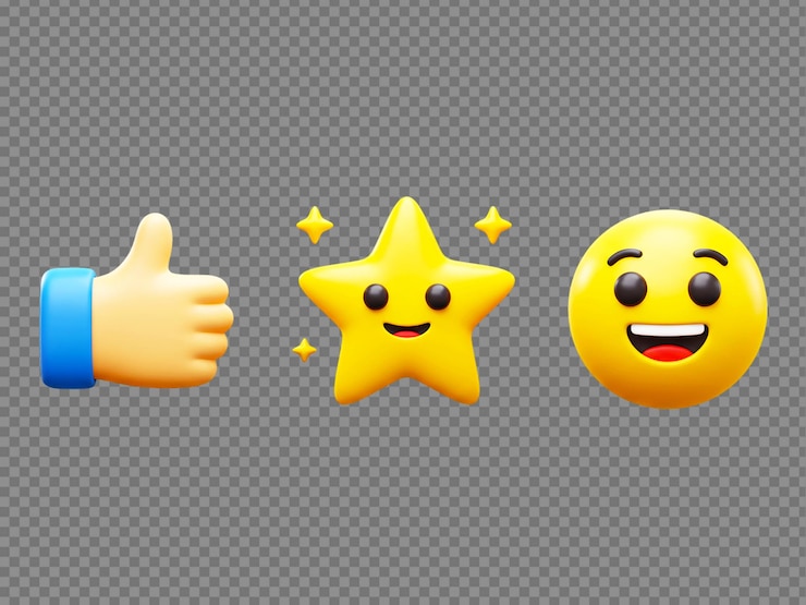 PSD icones d'étoile et d'emoji sur un fond transparent