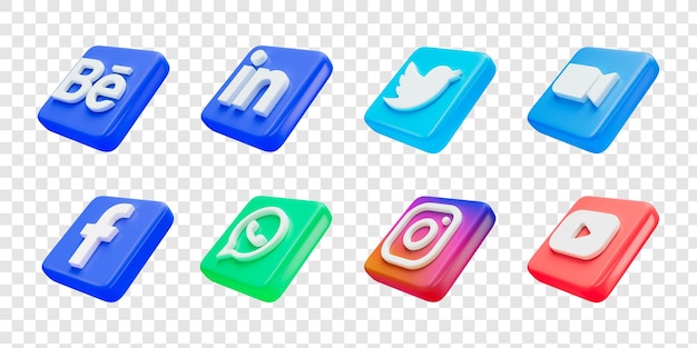 Icônes de logo de médias sociaux définies illustration de rendu 3d isolée