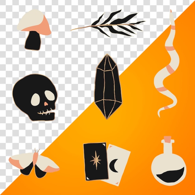 Icones magiques png jeu de dessins illustrés de sorcellerie