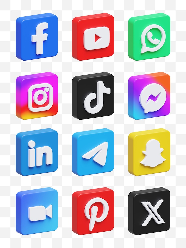 PSD les icônes des médias sociaux en 3d