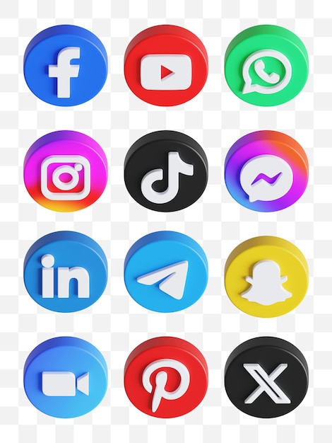 PSD les icônes des médias sociaux en 3d