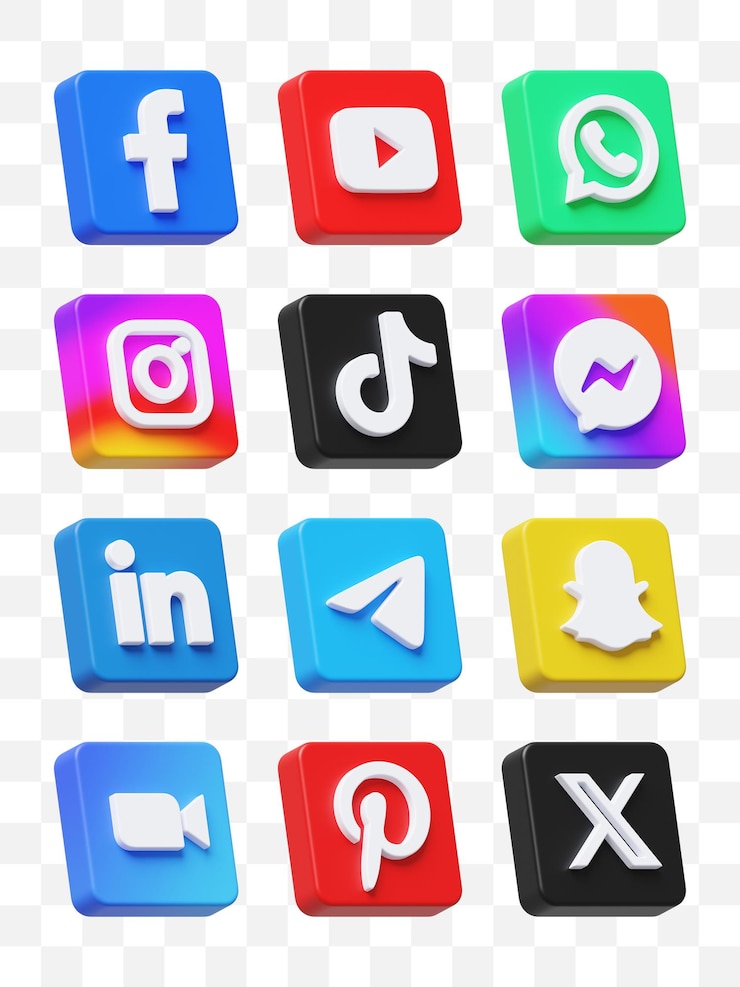 PSD les icônes des médias sociaux en 3d