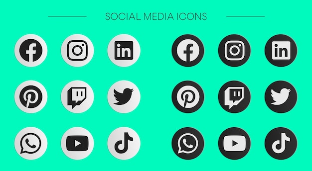 Icônes de médias sociaux PSD Instagram Facebook Twitter Pictogrammes Tiktok