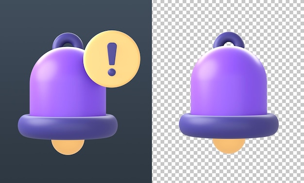 PSD icônes de notification de cloche violette jaune 3d pour les conceptions d'annonces de médias sociaux d'applications mobiles web ui ux