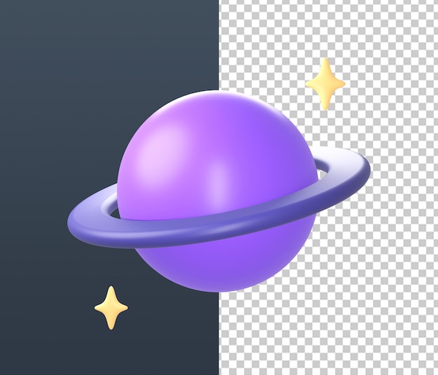 Icônes de la planète violette jaune 3d pour les conceptions d'annonces de médias sociaux d'applications mobiles Web UI UX