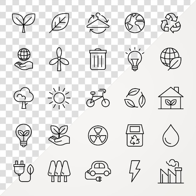 Ícones png ambientais para negócios em conjunto de linhas simples