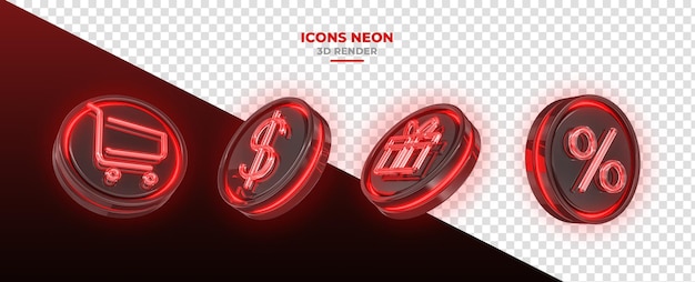 Ícones renderizados em 3D com porcentagem de dinheiro do presente e ícones de carrinho de compras