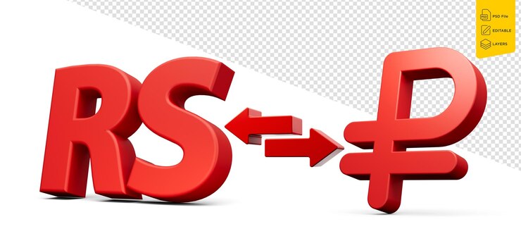 PSD icones de roupie rouge et de rouble russe échange d'argent flèches sur fond blanc illustration 3d