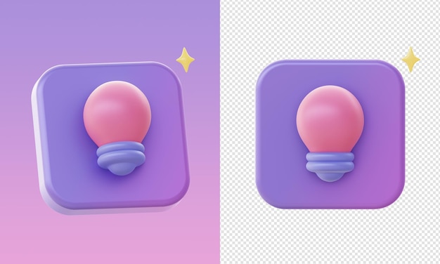 Ícones simples de ilustração de lâmpada roxa 3d para projetos de anúncios de mídia social de aplicativos móveis ui ux web