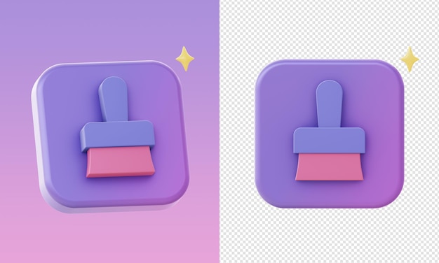ícones simples de pincel roxo 3d para aplicativos móveis da web UI UX designs de anúncios de mídia social